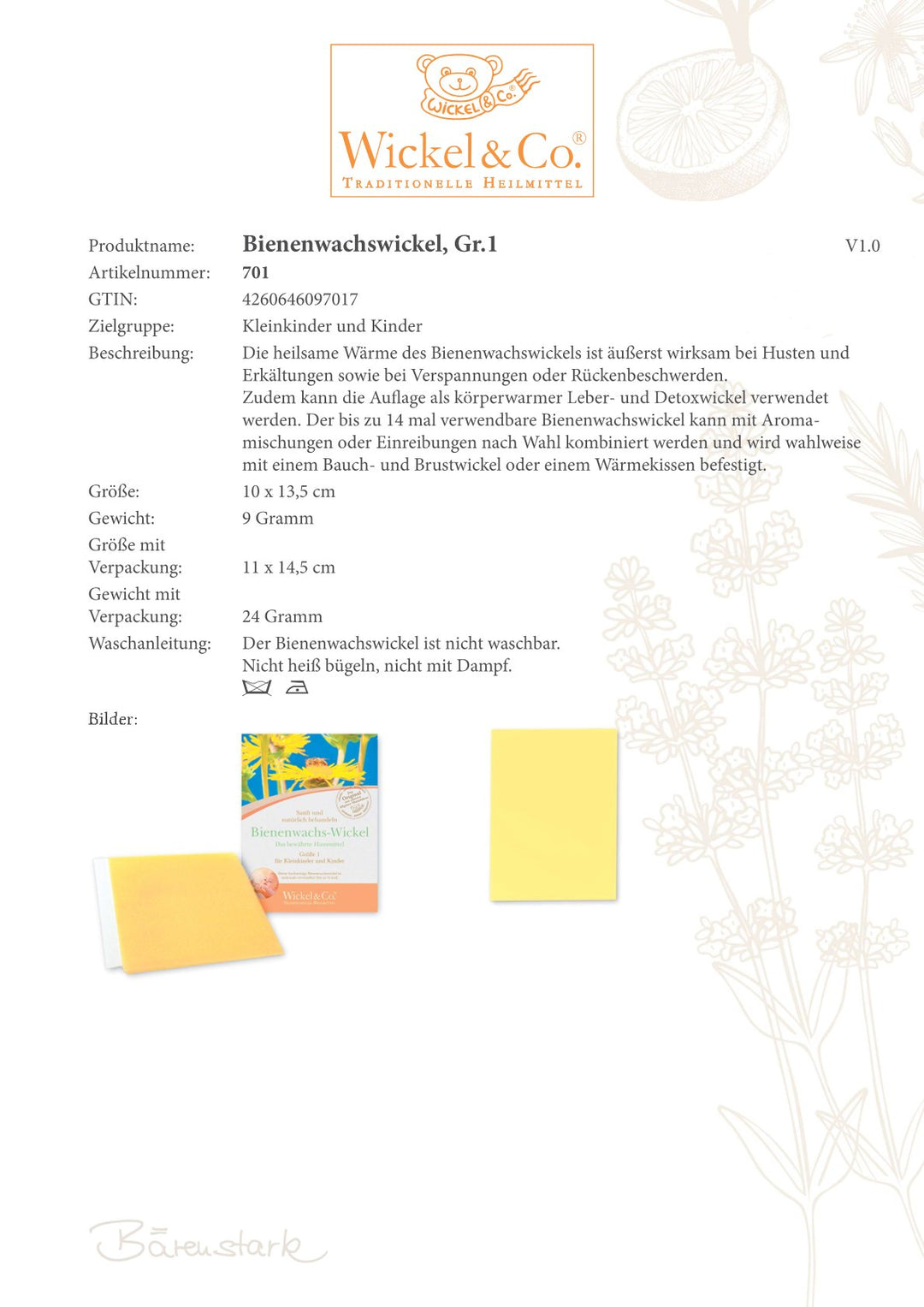 Enveloppe en cire d'abeille taille 1 - Tout-petit/Enfant d'âge scolaire, 10 x 13,5 cm