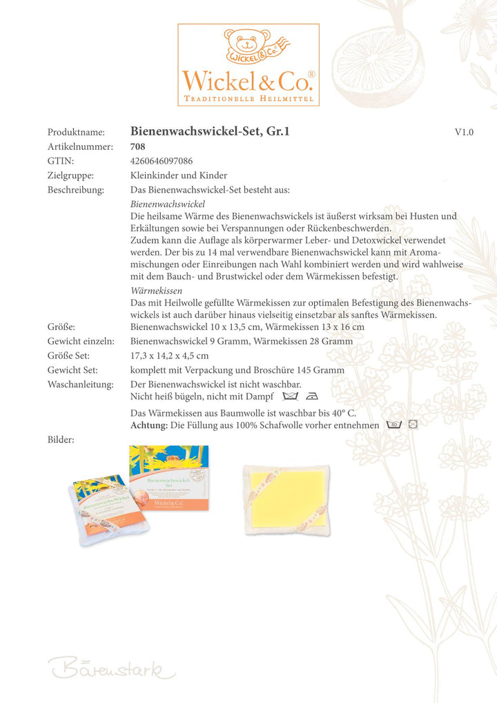 Kit d'enveloppements de cire d'abeille Taille 1 - Petit enfant/Enfant d'âge scolaire, 13 x 16 cm