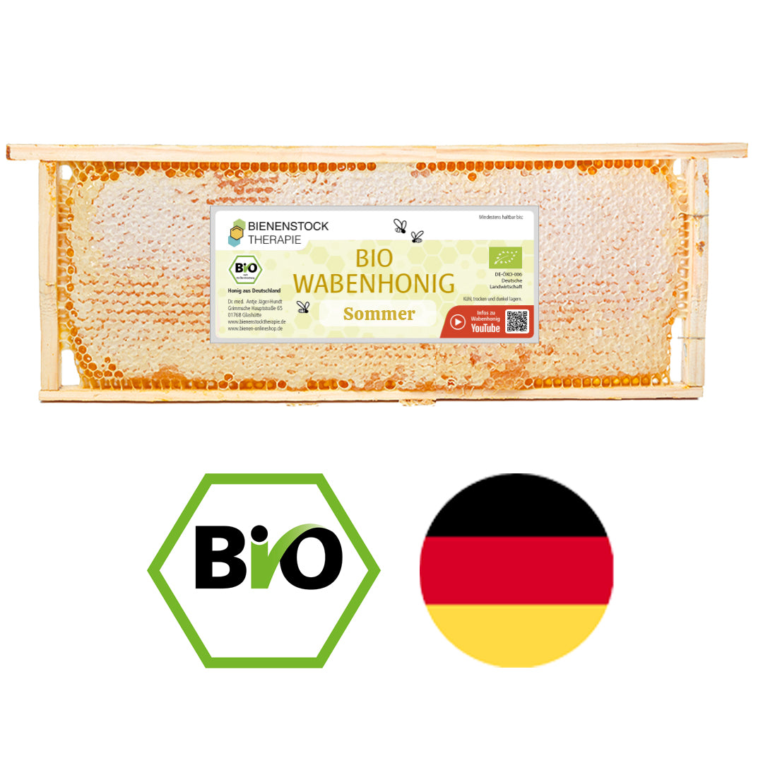 Bio Wabenhonig Sommerhonig im Holzrähmchen – 100 % Bienenstocktherapie, zertifiziert aus Deutschland