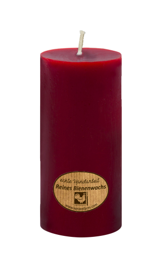 Dunkelrote Bienenwachskerze als Stumpen, 95 × 45 mm