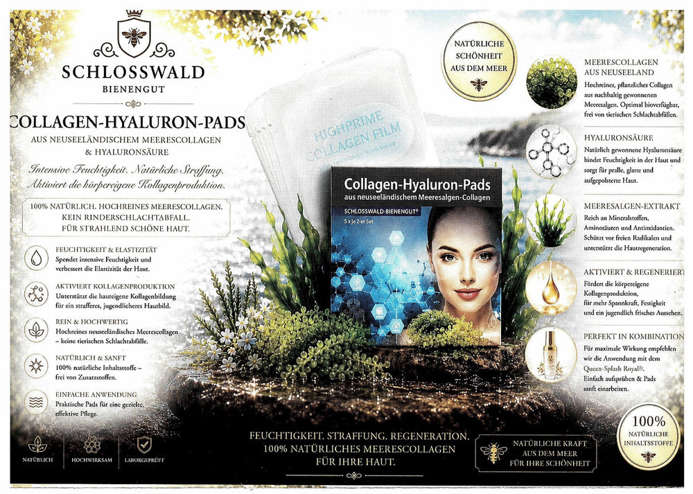 Produktdetails der Collagen-Hyaluron-Pads mit Hyaluronsäure und neuseeländischem Meeresalgen-Collagen