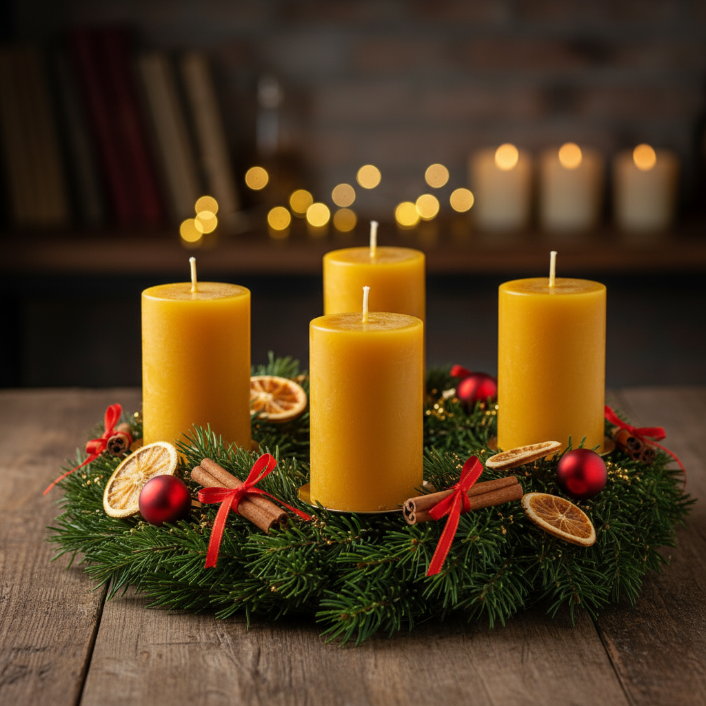 4 bougies cylindriques en cire d'abeille