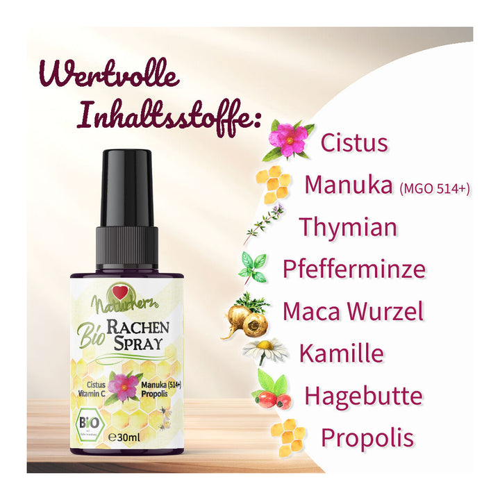 Vaporisateur gorge bio au ciste, manuka, vitamine C & propolis